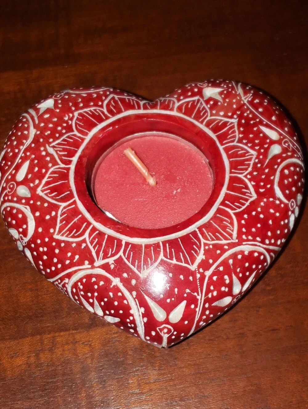 Hand-Painted Red Soapstone Candle  Holder - Unbranded
